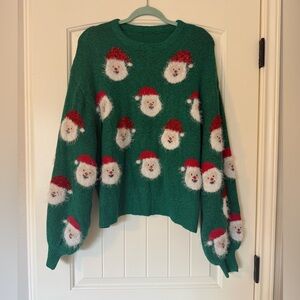 Green Sweater with Santa Claus Design - Large